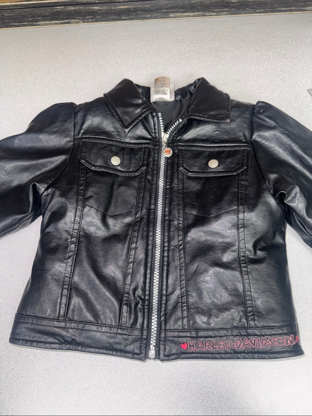 Harley-Davidson Kids Black Faux Leather Jacket with Pink Logo Accent